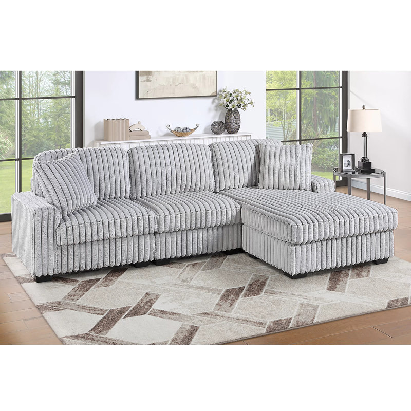 Ensemble modulaire réversible en fourrure de velours Jumbo, Velours côtelé gris vison
