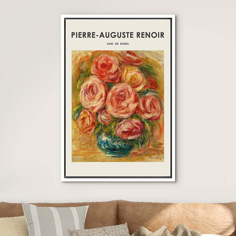 "IDÉE4WALL", reproduction d'art sur toile Vase de roses par Pierre-Auguste Renoir, H 36 po x l 24 po, Blanc