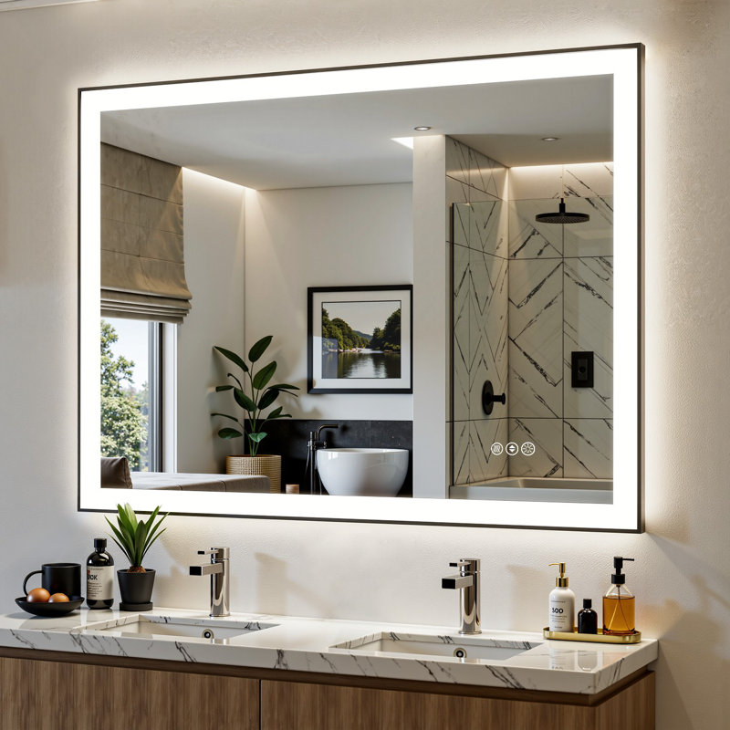 Bright Matte Aluminum Vanity Mirror with Front & Back LED Lights, 3 Color Temperatures, Dimmable, Anti-Fog Tempered Glass, Memory Function & ETL Listed