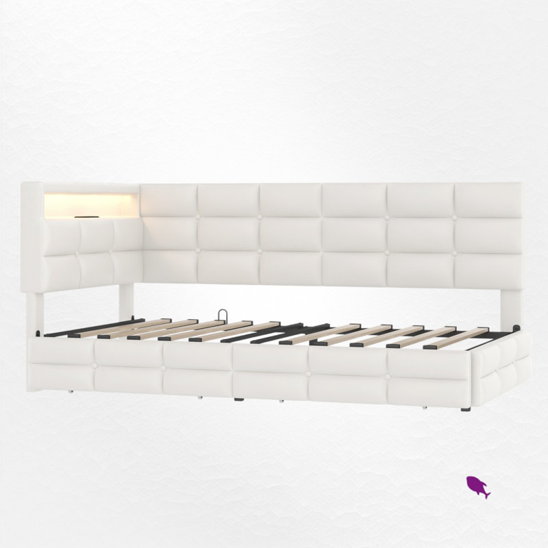 Upholstered Daybed With Storage Drawers, Beige