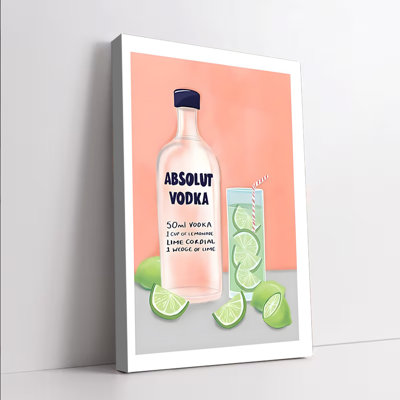 1Pcs, art mural, affiche encadrée, recette de cocktail de vodka Absolut, art mural avec tranches de lime et verre à limonade, illustration moderne, bar de cuisine, décoration pour pub, affiche élégante