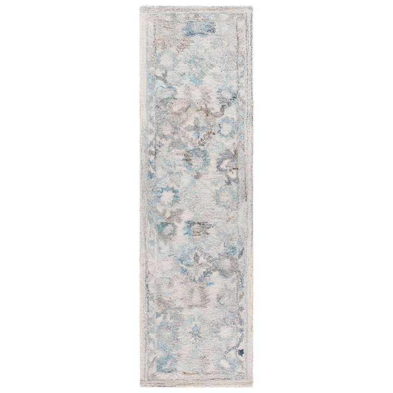 Tapis bleu clair / beige Ceola 126, Tapis de couloir 2 pi 3 po x 8 pi