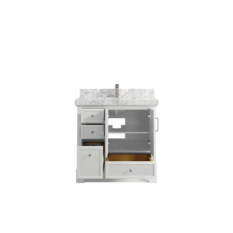 Meuble-lavabo simple 36 po avec plateau Alys, Marbre de Carrare