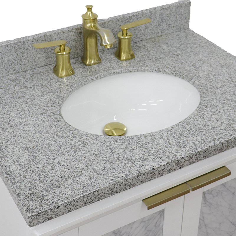 Ensemble de meuble-lavabo simple 31 "avec miroir Schreck, Blanc, Gris