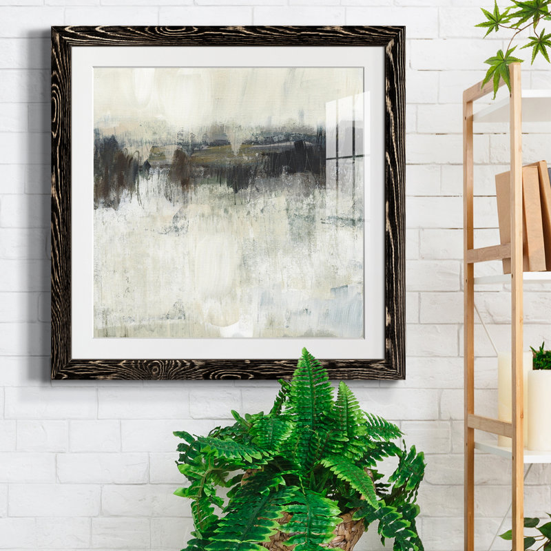 «Neutral Horizon Line I», reproduction encadrée de qualité supérieure - prête à être accrochée, Papier encadré noir vieilli