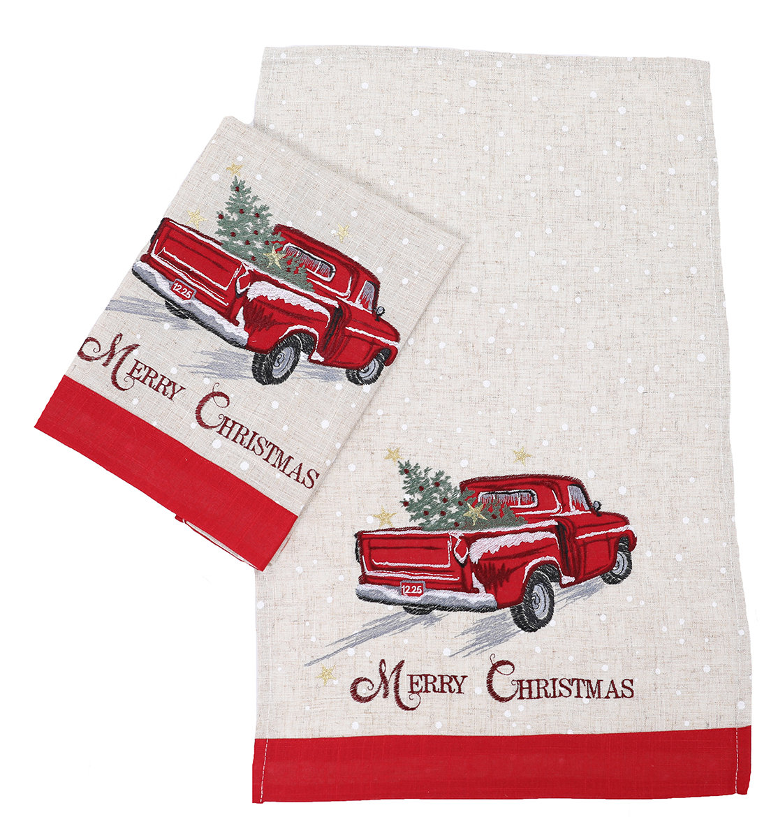 Christmas Truck Personalized Waffle Weave Microfiber Kitchen Towel