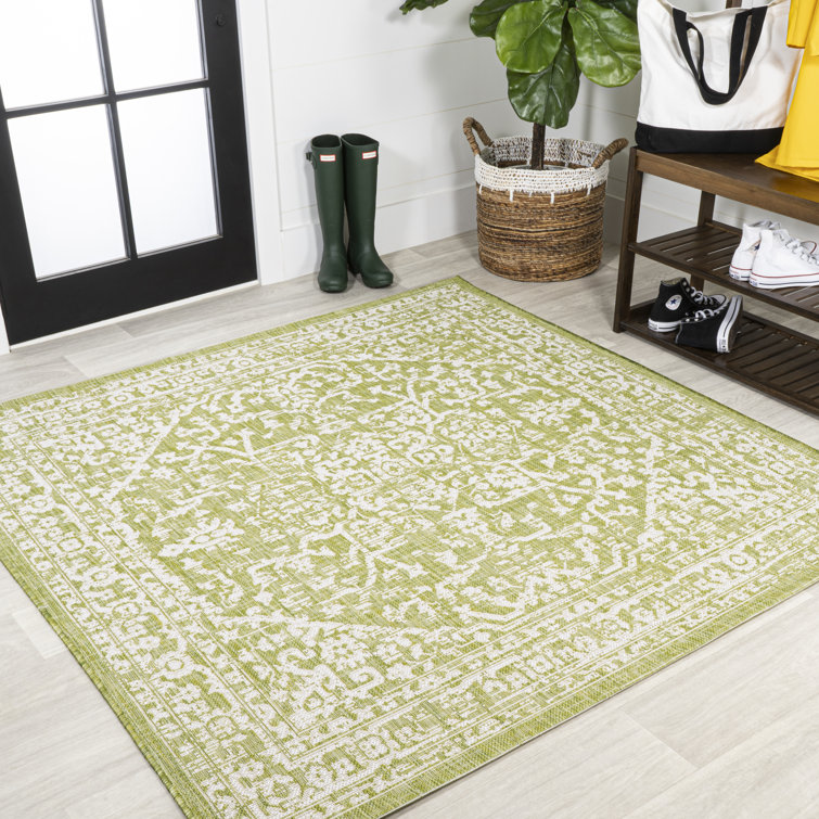 Massimo Bohemian Medallion Textured Weave Green/Cream Indoor/Outdoor Rug