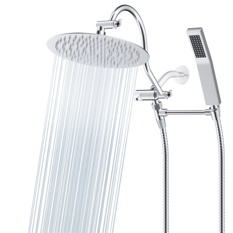 Chrome 10-Inch Dual Rainfall Shower Head with Handheld Wand