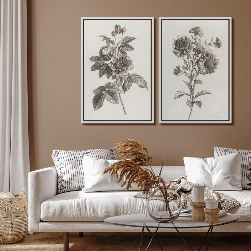 Élégance florale, rose et tournesol, botanique classique, nature sauvage, illustrations, décor rustique, Blanc