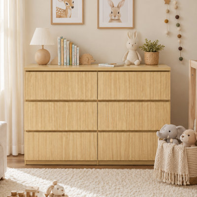 Modern Six-Drawer Storage Cabinet, With A Wavy Panel Design On The Front Of The Drawers. The Storage Cabinet Is A Multi-Functional Drawer Combination