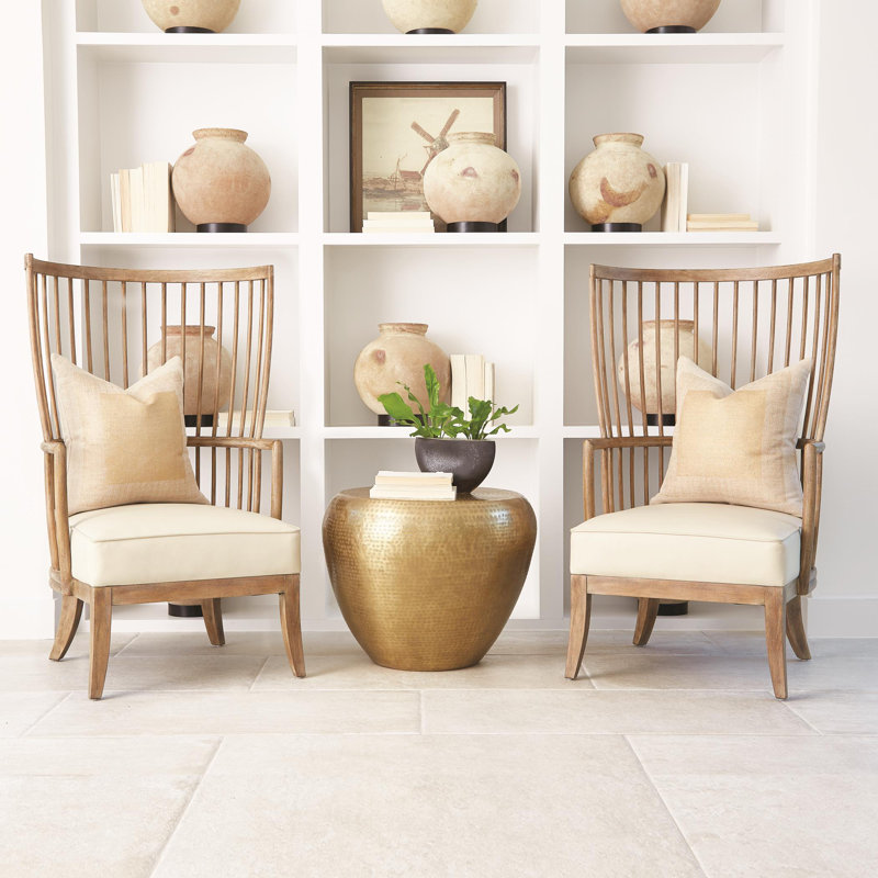 Spindle Wing Chair, Beige Genuine Leather
