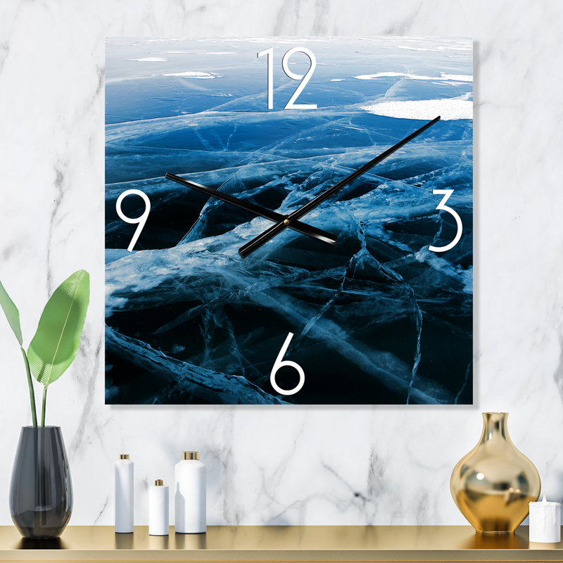 Horloge murale moderne bleue et blanche Ice Structure II, Très grand