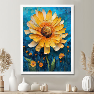 Fleur de pissenlit jaune et bleu en fleurs I - Dandelion Wall Art Living Room