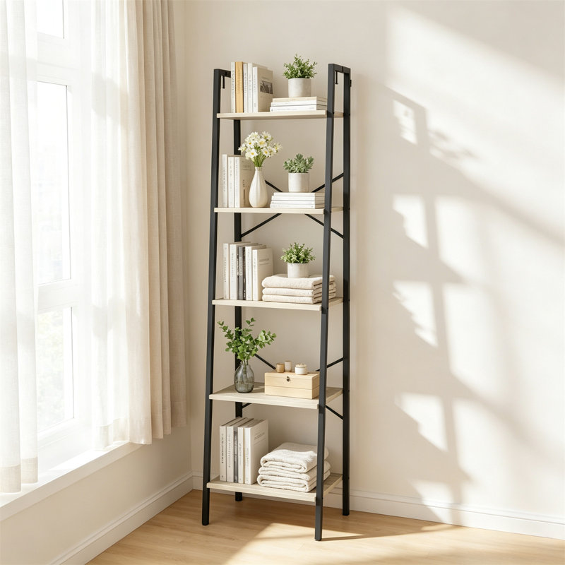 Corner Shelf, Ladder Shelf, Bookshelf, Freestanding Corner Storage Rack, Grey