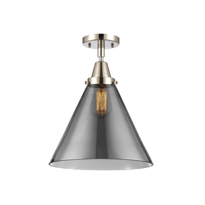 Caden Cone - 1 Light 12" Flush Mount - Incandescent Bulb - Polished Nickel Finish - Light Smoke Shade