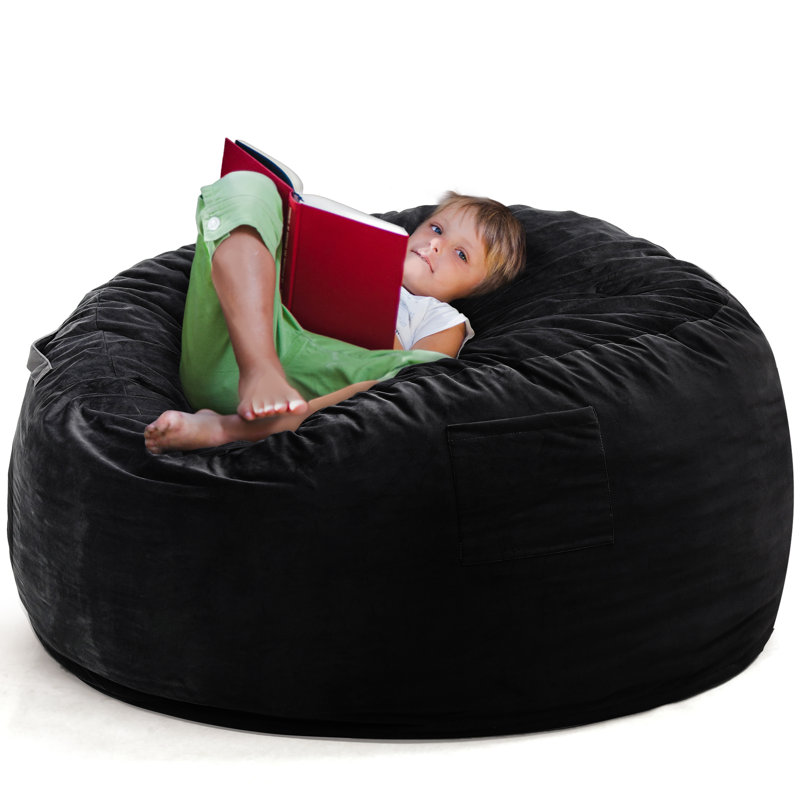 3.5FT Large Bean Bag Chair, Memory Foam, Washable Soft Suede Cover, Reinforced Zipper, for Kids Teens Adults, Black