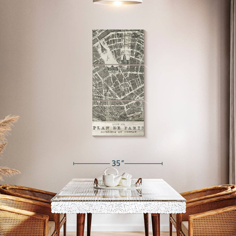Plan De Paris On Wood, 38" H x 18" W