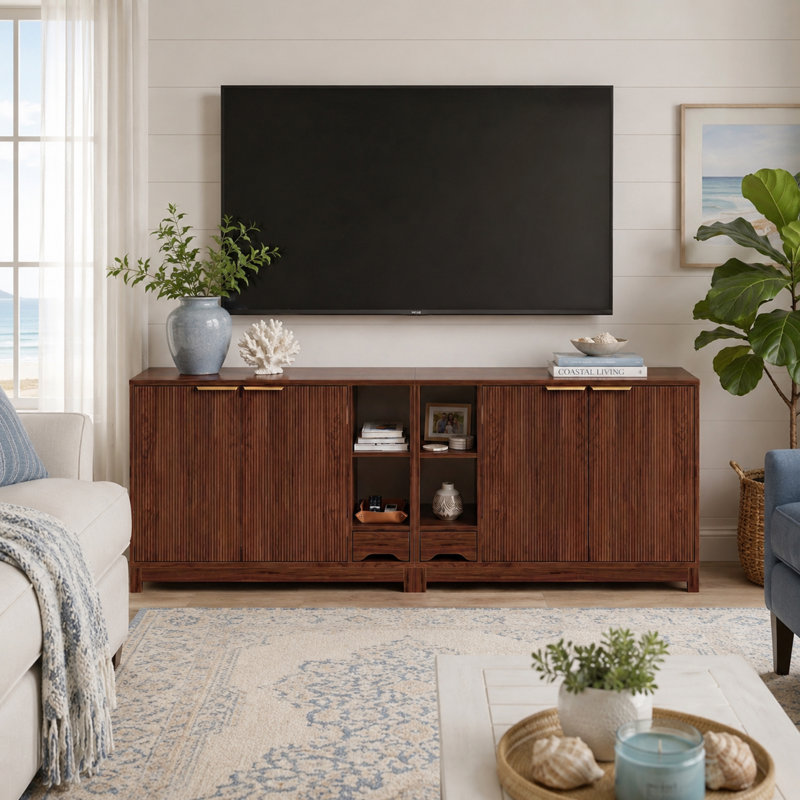 Meuble télé de 64 po avec compartiment dissimulé pour bac à litière (compatible avec les bacs XL), éclairage à détecteur de mouvement, porte réversible, étagère réglable – Console en bois pour salon et chambre