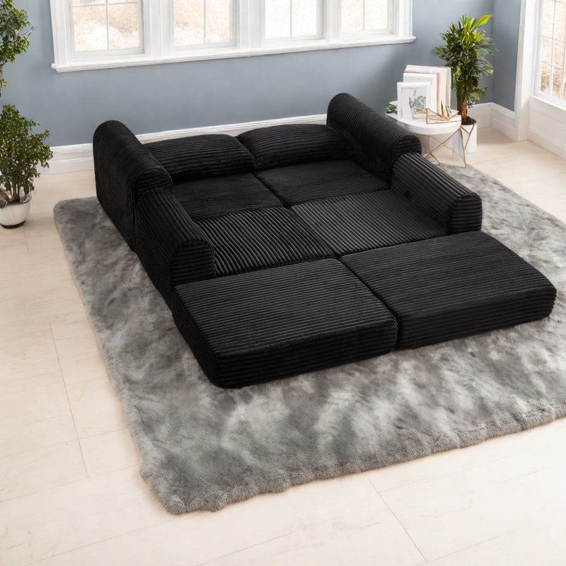 Canapé-lit modulaire en 1, ressorts en mousse de velours côtelé noir 75,5 po, canapés modernes
