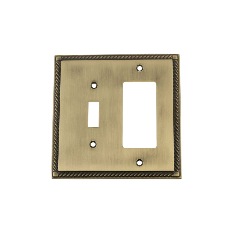 Rope 2-Gang Toggle Light Switch / Rocker Combination Wall Plate, Antique Brass