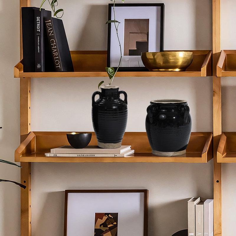 Ensemble de 2 vases décoratifs Clarrie Black Vintage Amphora