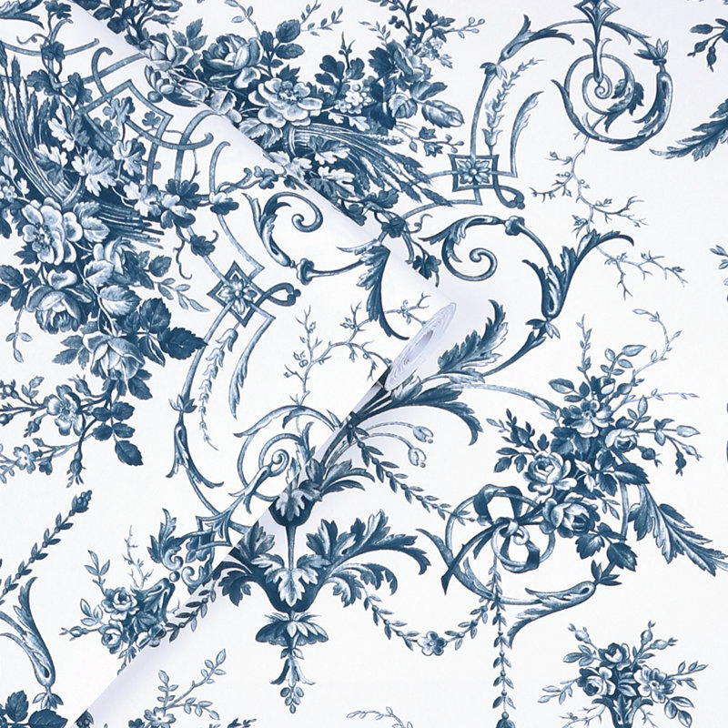 Laura Ashley Tuileries Charcoal Grey Wallpaper, Blue