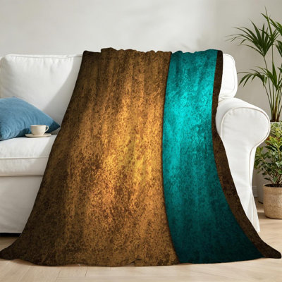 Blue Ultra Soft Flannel Fleece Throw Blanket,Abstract Gold with Ribbon Single-Sided Print