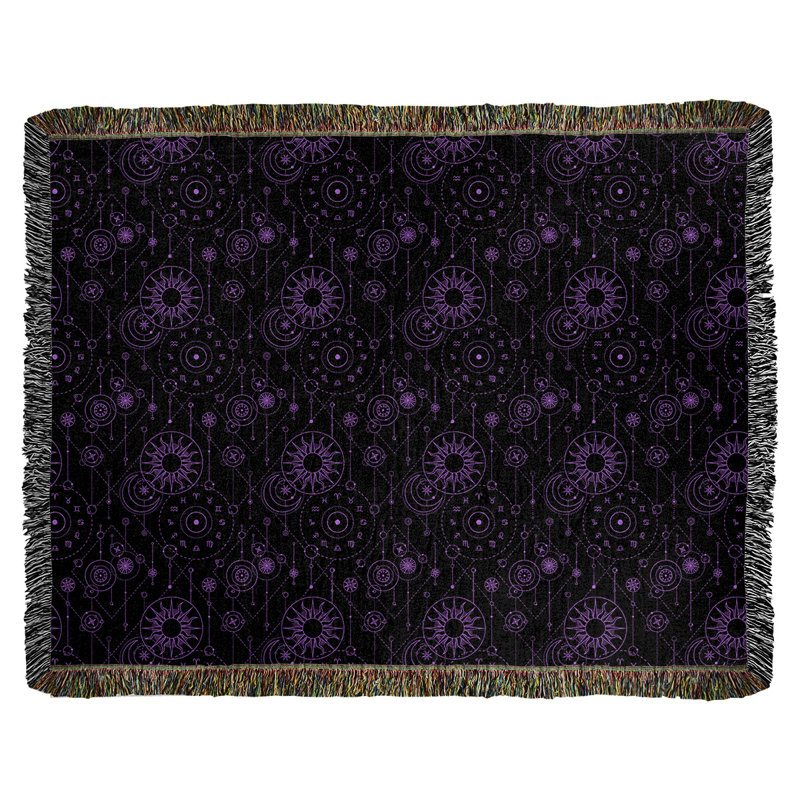 Couverture en coton tissé Katelyn Elizabeth Astrology, l 50 po x L 60 po, Noir / mauve