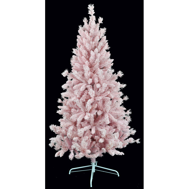 Pink Teddy Flocked Artificial Spruce Christmas Tree, 6.89ft H