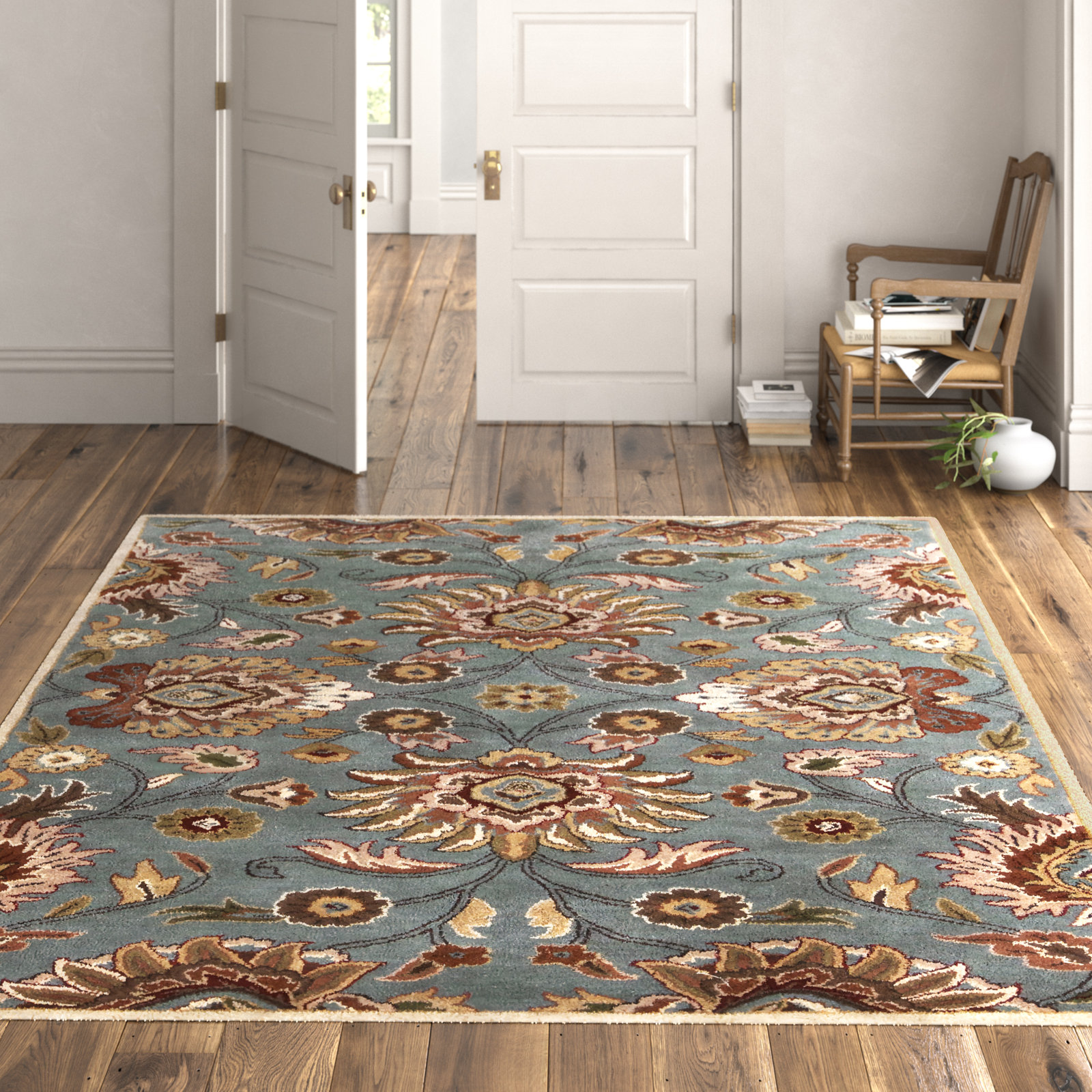 Arden Medium Gray Hand-Tufted Wool Floral Rug, Rectangle 6' x 9'