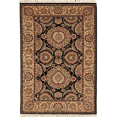 Tapis noir et doré de haute qualité noué à la main