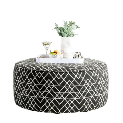 Black Finish Round With Contemporary Design And Welt Trim, 39 Inches Wide, 18 Tall, Geometric Pattern, Fabric Solid Wood, 1 Piece Included, Easy Setup Upholstered Style 39"L X 39"W 18"H, Assembly