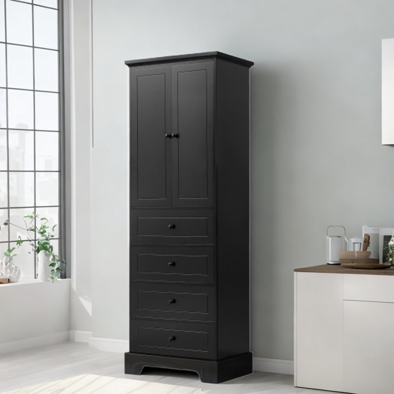 Armoire de salle de bain autoportante Quintell, Noir, L 23,5 po x H 67,9 po x P 15,6 po