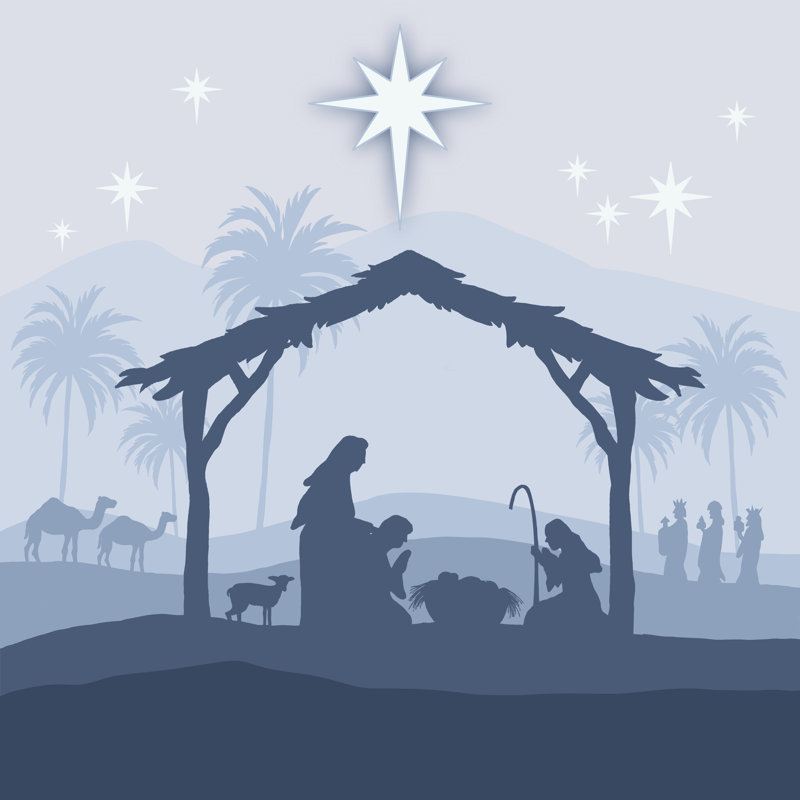"Nativité bleue I sur toile" par Regina Moore, H 20 po x l 20 po