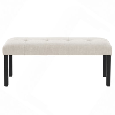 Modern Tufted Linen Dining Bench, Farmhouse Upholstered Entryway Bench With Black Rubber Wood Legs, Versatile For Kitchen, Bedroom, Hallway