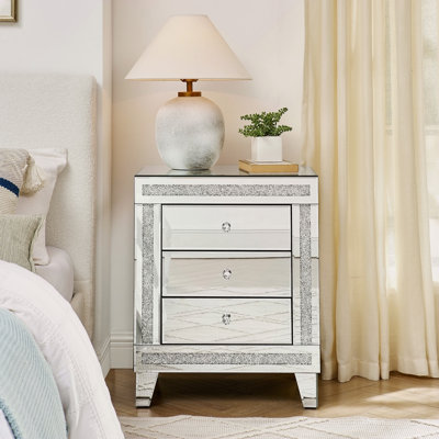 21.5 Inch X15.8 Inchx26.8 Inchsilver Mirror Three Drawer Cabinet,Multi Functional Storage Cabinet