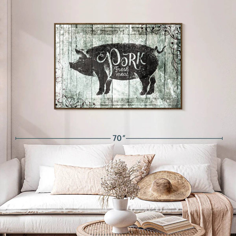 Plaque murale Fresh Pork, 43 po x 29 po, Cadre flottant noyer