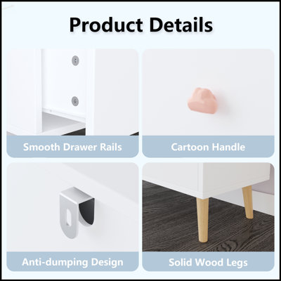 Commode et table de chevet 3 tiroirs pour enfants, armoire de rangement colorée pour chambre d'enfant et chambre à coucher, sécuritaire et durable avec dispositif anti-basculement