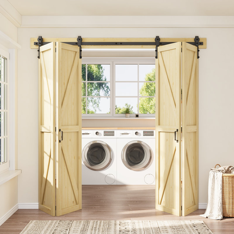 Porte de grange pliante K / Plank 84 po H 84 po, Blanc, 80 po x 84 po, 2 Panel