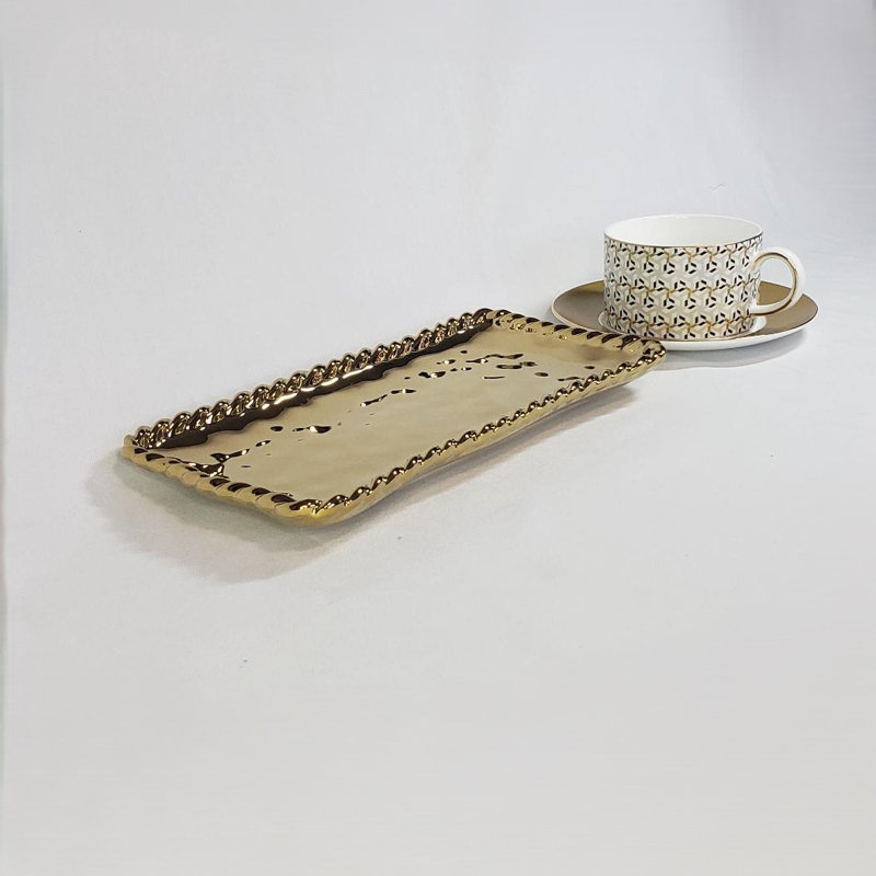 Plaque en céramique dorée avec rebord en corde 10,25 po, 1"H x 5"W x 10"L