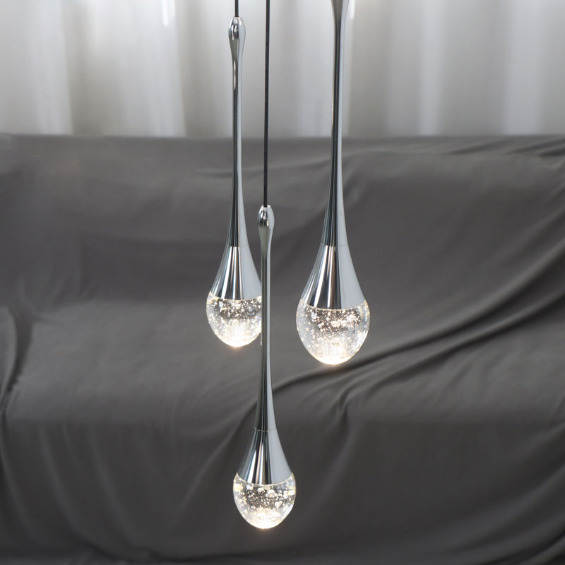 Lustre en cristal moderne à 3 lumières DEL en forme de goutte d'eau à intensité variable chrome, H 93 po x l 6 po x P 6 po