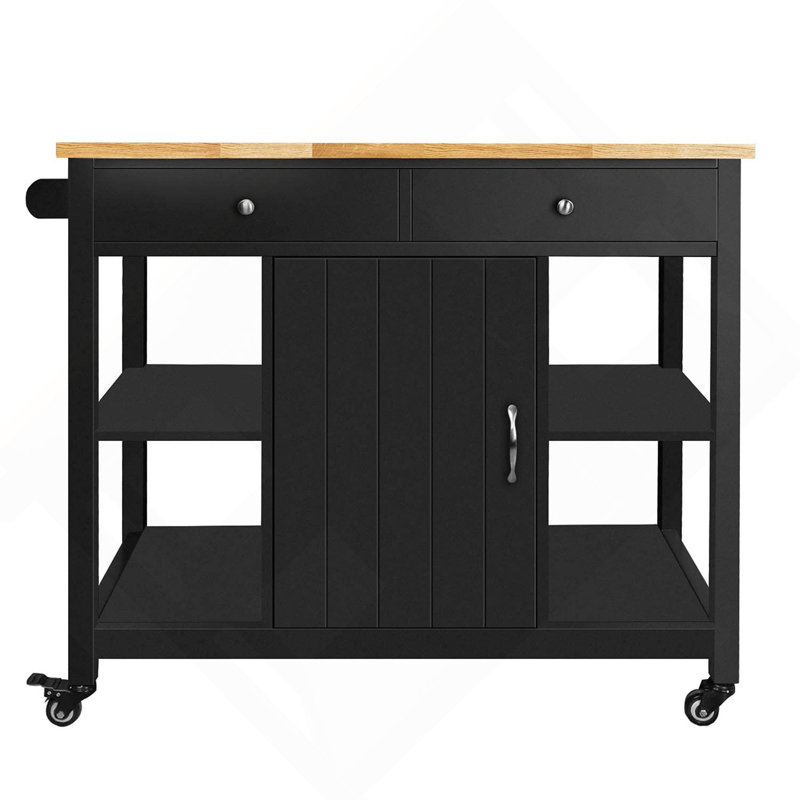 40" Kitchen Island Cart – Rubber Wood Top, Locking Wheels, Versatile Storage & Towel Rack, Black