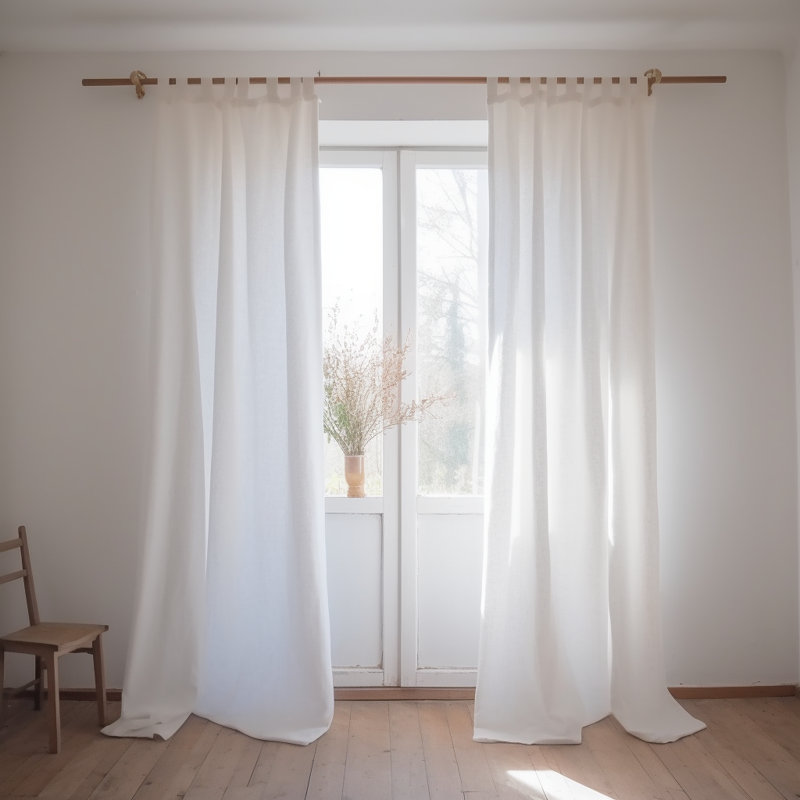 Paire de rideaux semi-transparents 100% lin français (plusieurs tailles et couleurs), Blanc, L 53 po x L 108 po