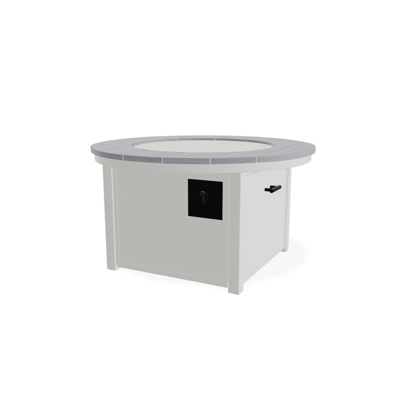 42" Round Rustic Polymer Fire Table with Propane Shelf, Snow