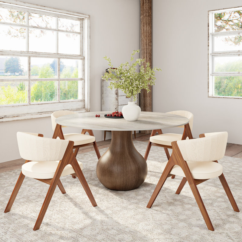 Table de salle à manger Travertine Stone, H 29,52 po x L 47,24 po x l 47,24 po, Noyer foncé