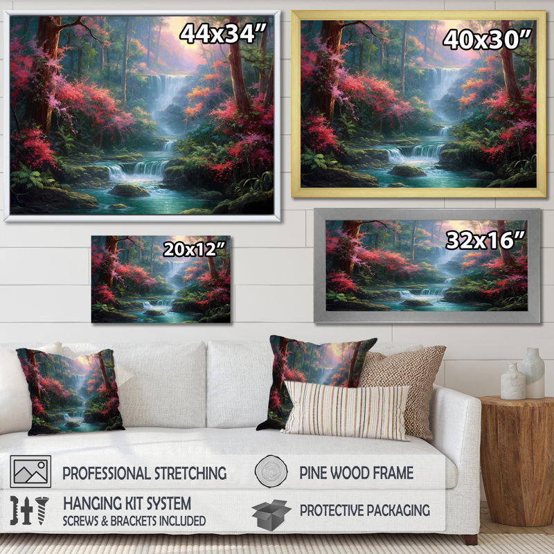 «Pink Green Dusk's Embrace Landscape II - Lakes & Rivers», reproduction sur toile, H 16 po x l 32 po x P 1 po