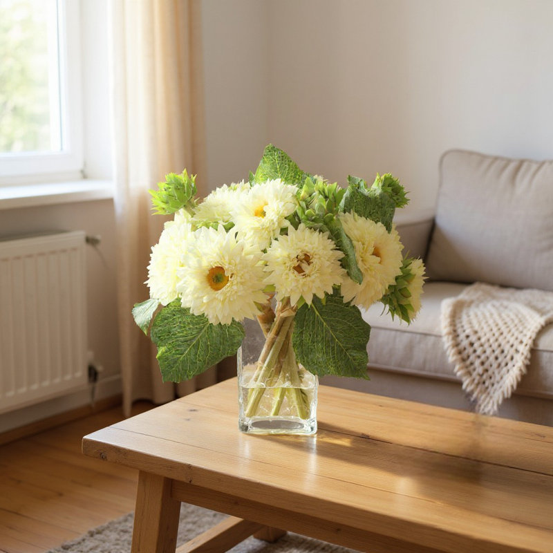 Sunflower Fall Arrangement in a Glass Ripple Vase, 16" H x 16" W x 16" D