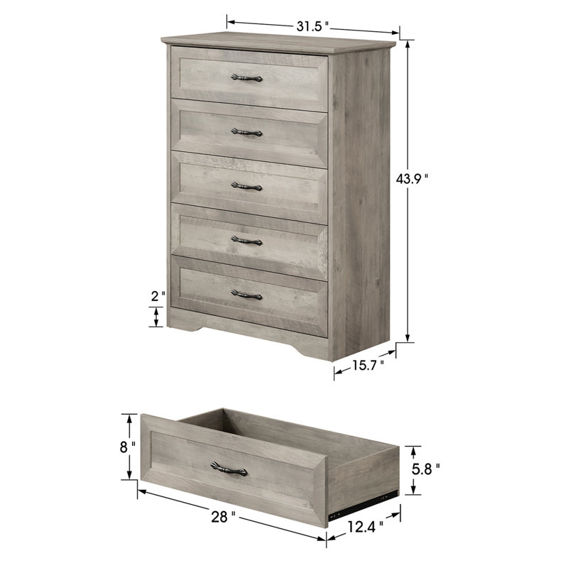 Dresser with 5 Drawers, Gray
