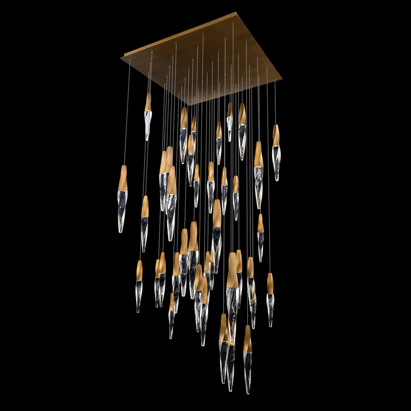 Kindjal 41 Light Crystal LED Multi-Light Pendant, Aged Brass