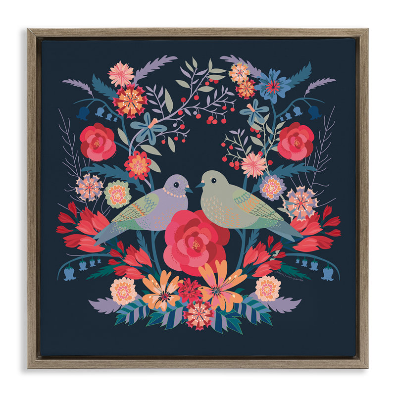Cadre flottant symétrique oiseaux et fleurs, design par Verbrugge Watercolor, H 25 po x l 25 po